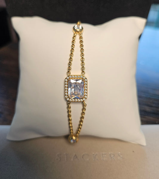 Bracelet double chaine  rectangle cristal et 2 zirconium