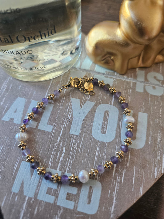 Bracelet mauve perle d'eau douce