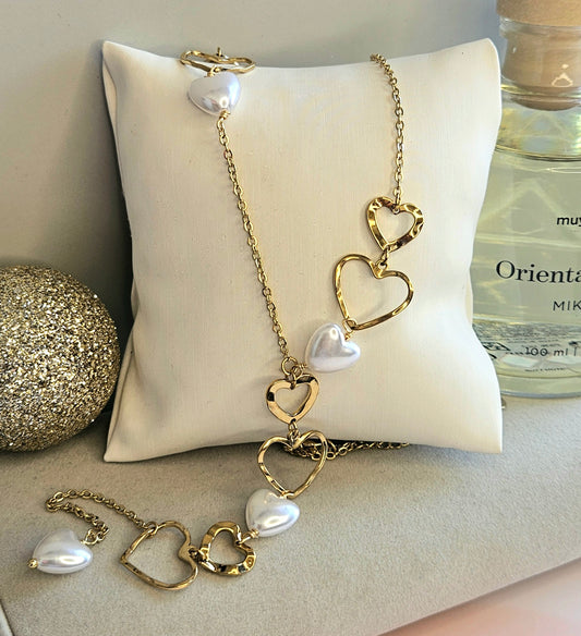 Collier coeur y et coeur perle