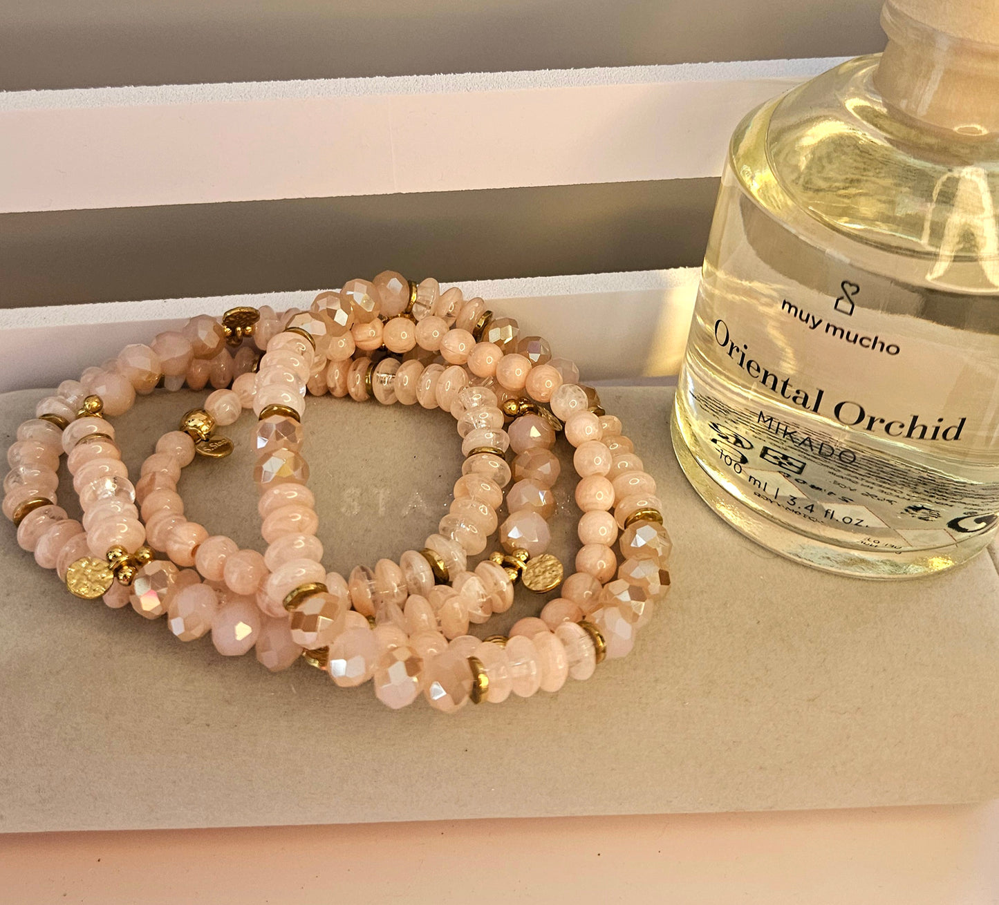 Bracelet 4 unités cristal et perle corail