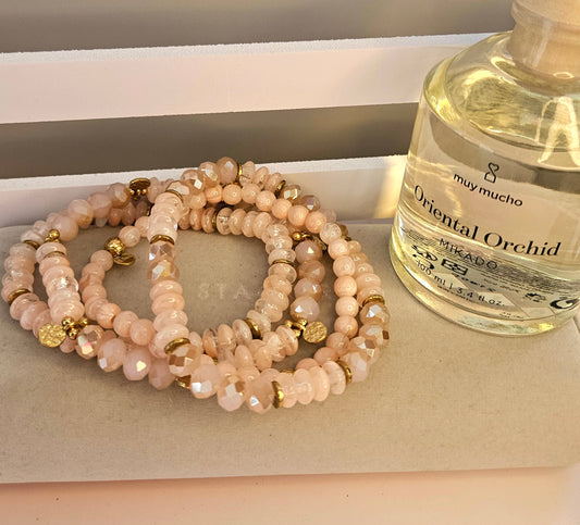 Bracelet 4 unités cristal et perle corail