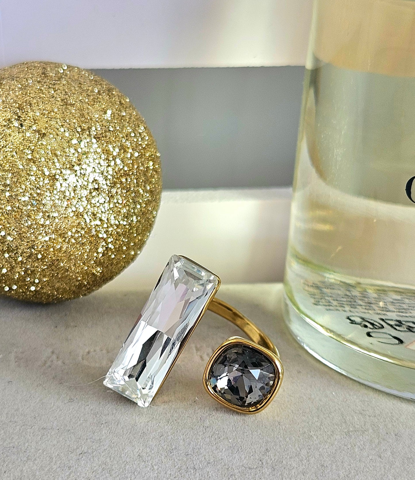 Bague cristal grise rectangle