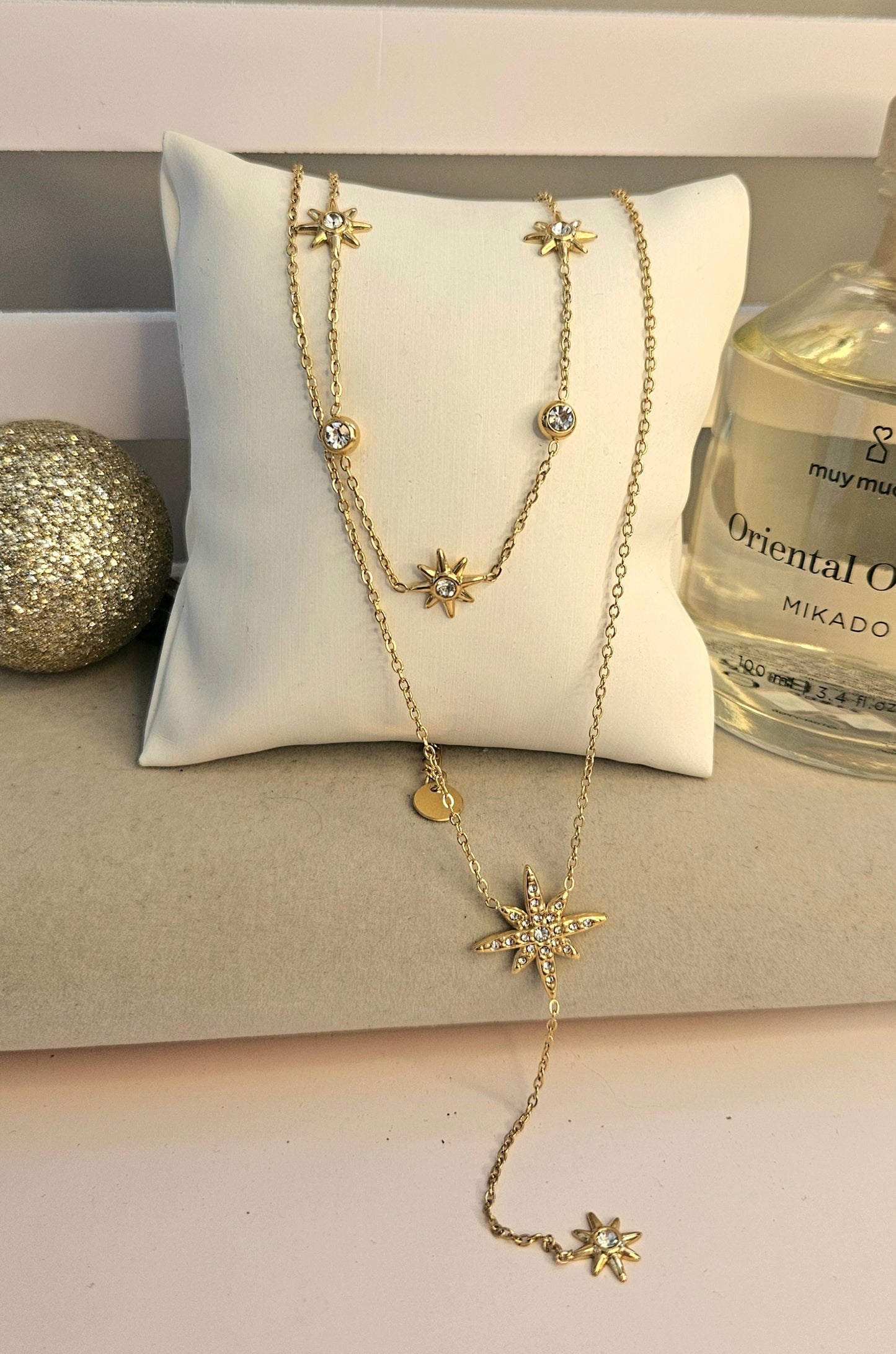 Collier double etoile strass