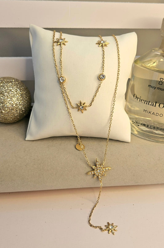 Collier double etoile strass