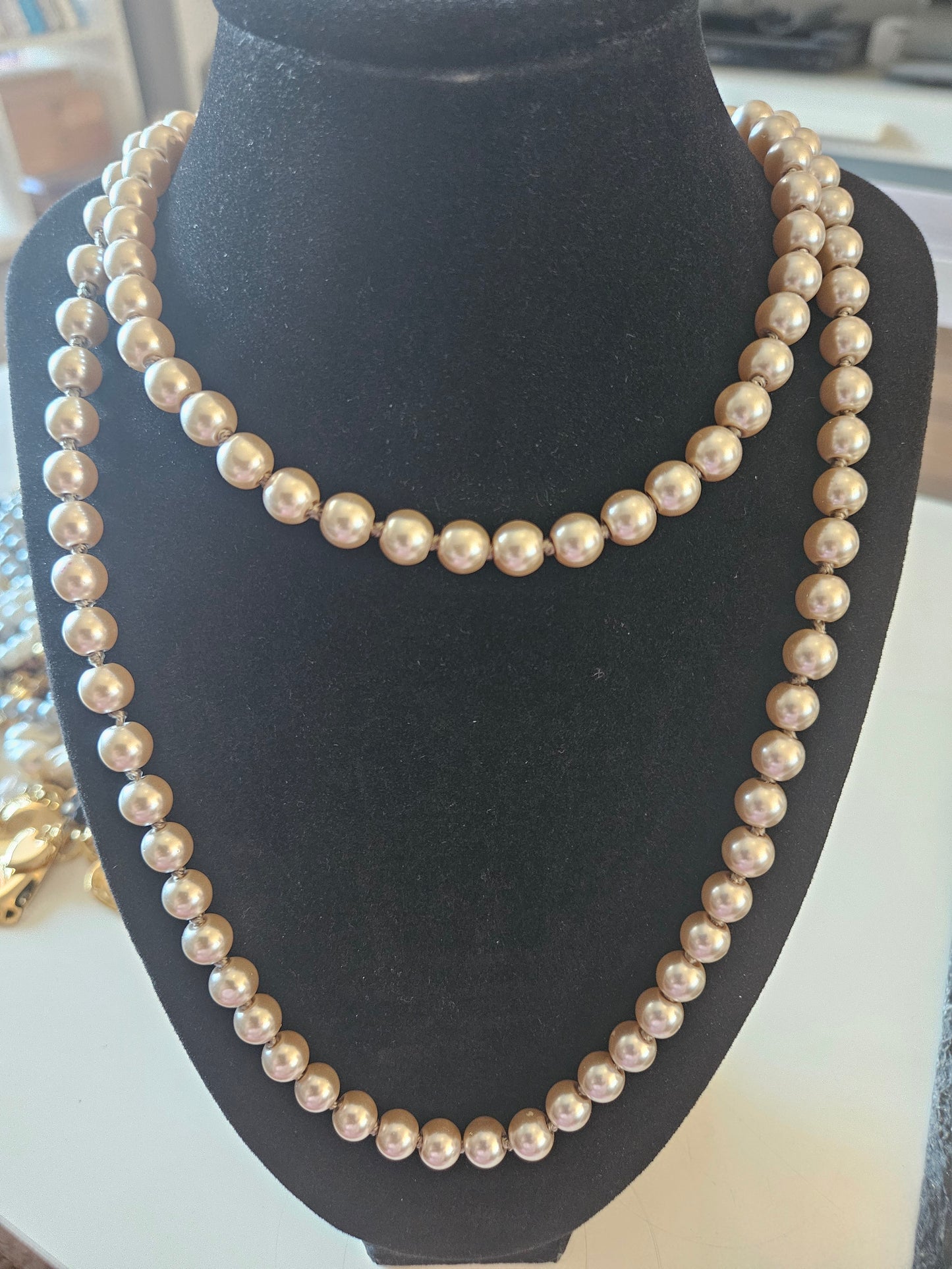 Collier sautoir perle champagne