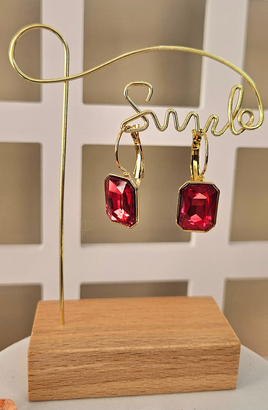 Boucles d'oreilles cristal rouge rectangle