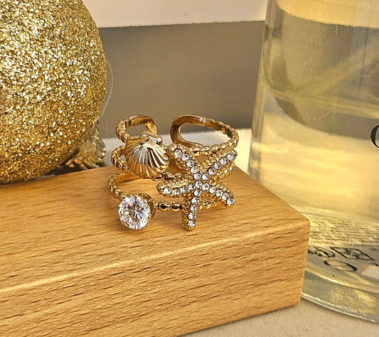 Bague etoile de mer et zirconium