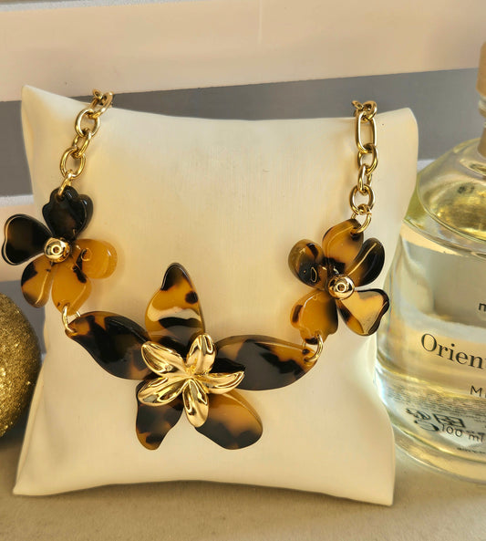 Collier 3 fleurs léopard