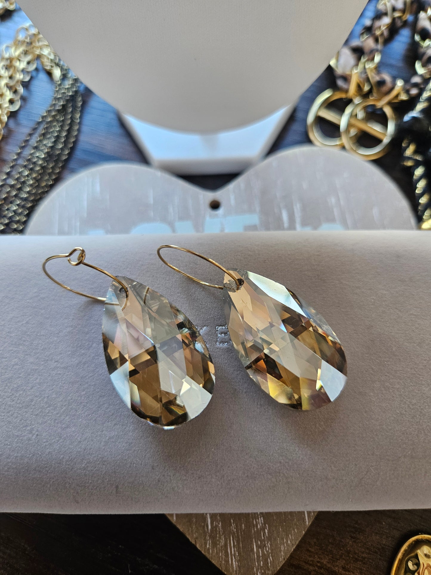 Boucles d'oreilles cristal champagne grand model