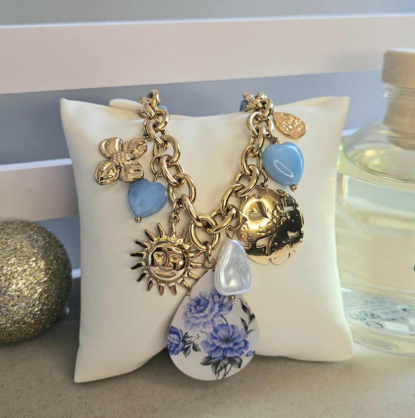 Collier céramique fleur bleue