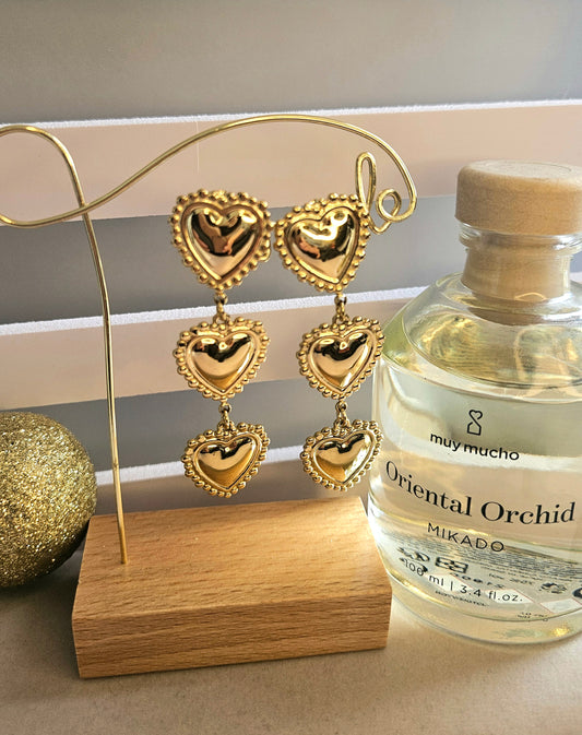 Boucles d'oreilles pendantes trois cœurs rétro