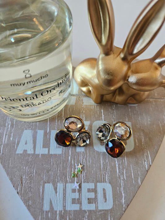 Boucles d'oreilles cristal marron trois pierres