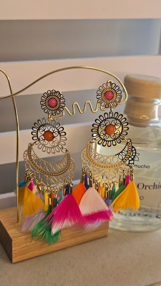 Boucles d'oreilles oriental plumes multicolore