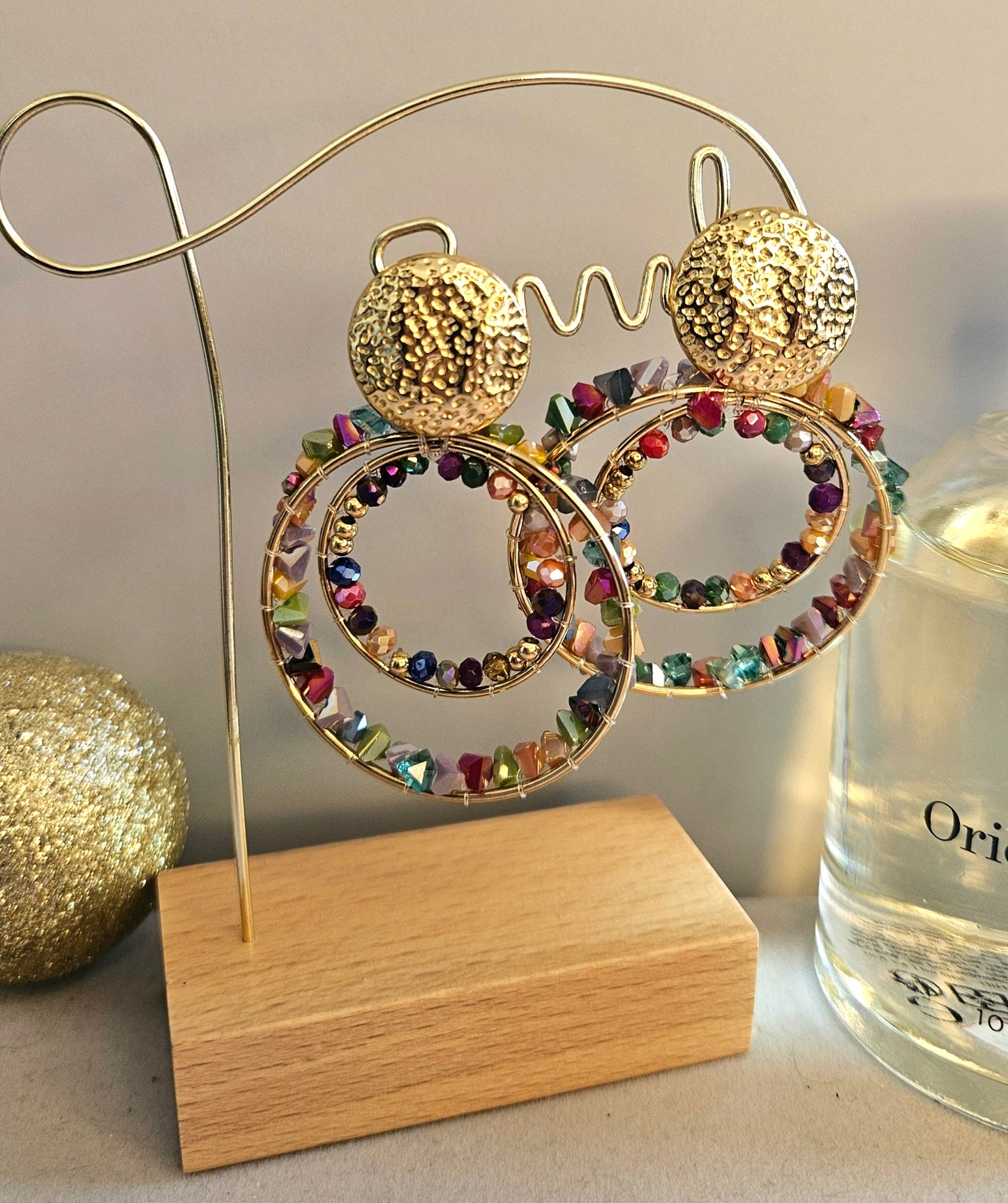 Boucles d'oreilles créoles perles multicolore de cristal