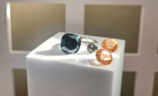 Bague cristal noir argent