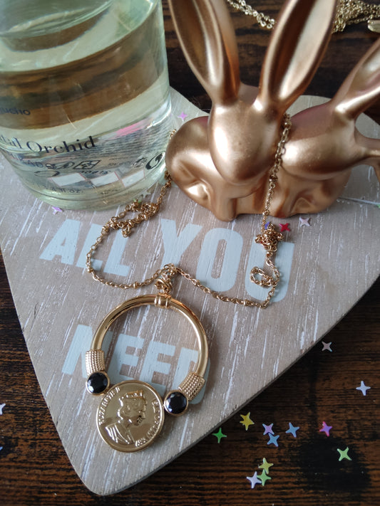 Collier pièces perle noire