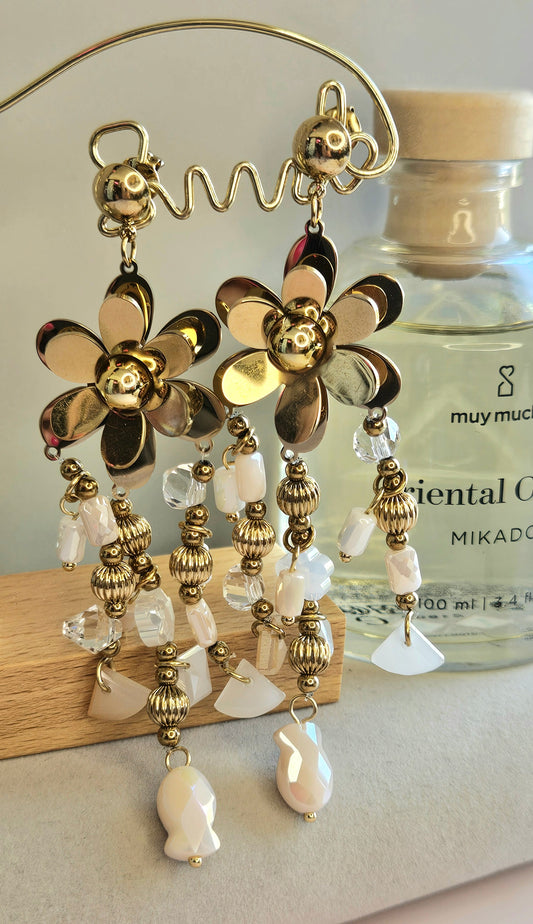 Boucles d'oreilles fleur cristal ivoire
