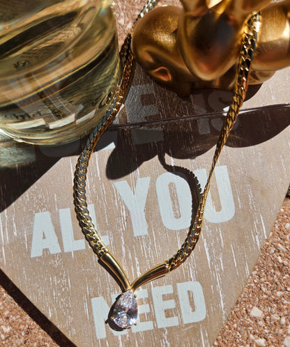 Collier goute cristal argent maille serpent
