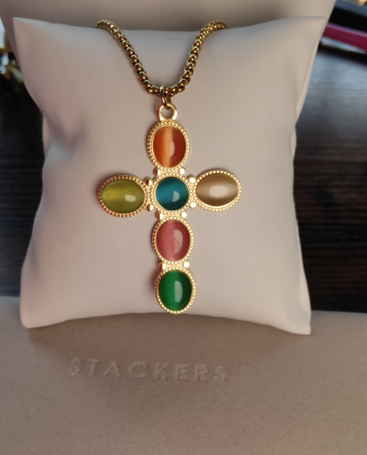 Collier croix multicolore grande taille